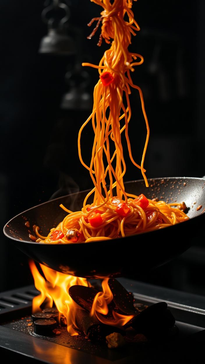 A bowl of food being plated